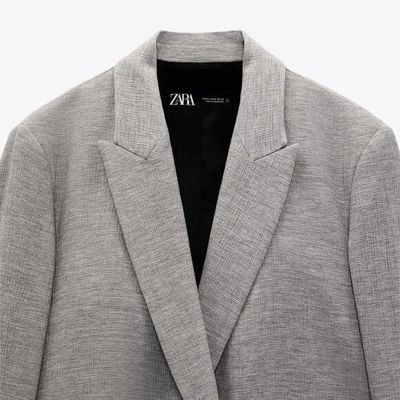 New Zara Double Breasted Textured Weaver Grey Blazer/Jacket Groufit NWT XS - Picture 8 of 15